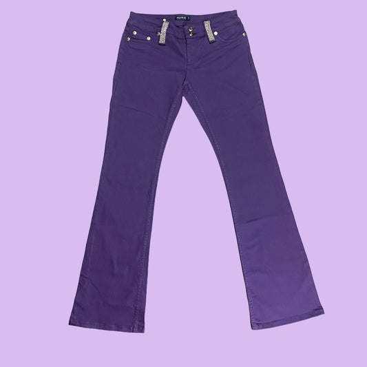 Purple Bootcut Jeans With Rhinestones - W28