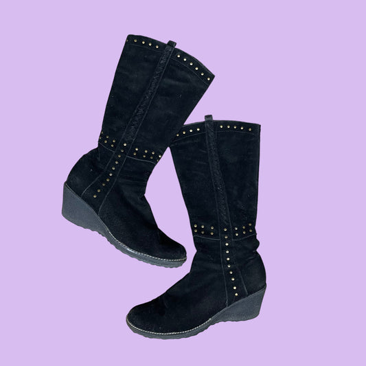 Black Wedges Boots With Metal Details - EU 39