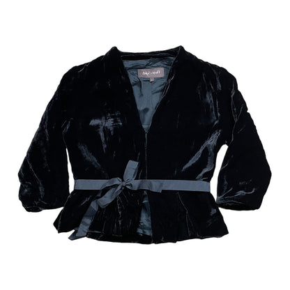 Black Velvet Silk Cropped Jacket - 8