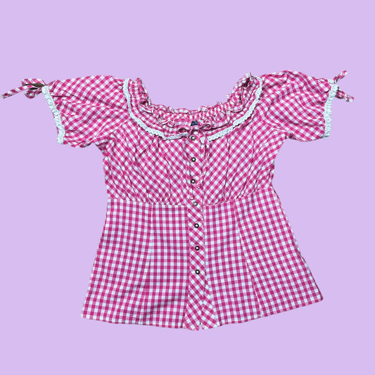 Pink Milkmaid Gingham Top - DE 40/DE 42