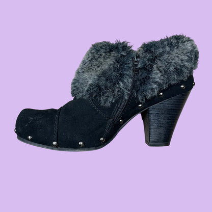 Black Clogs with Faux Fur Applications - EU 39