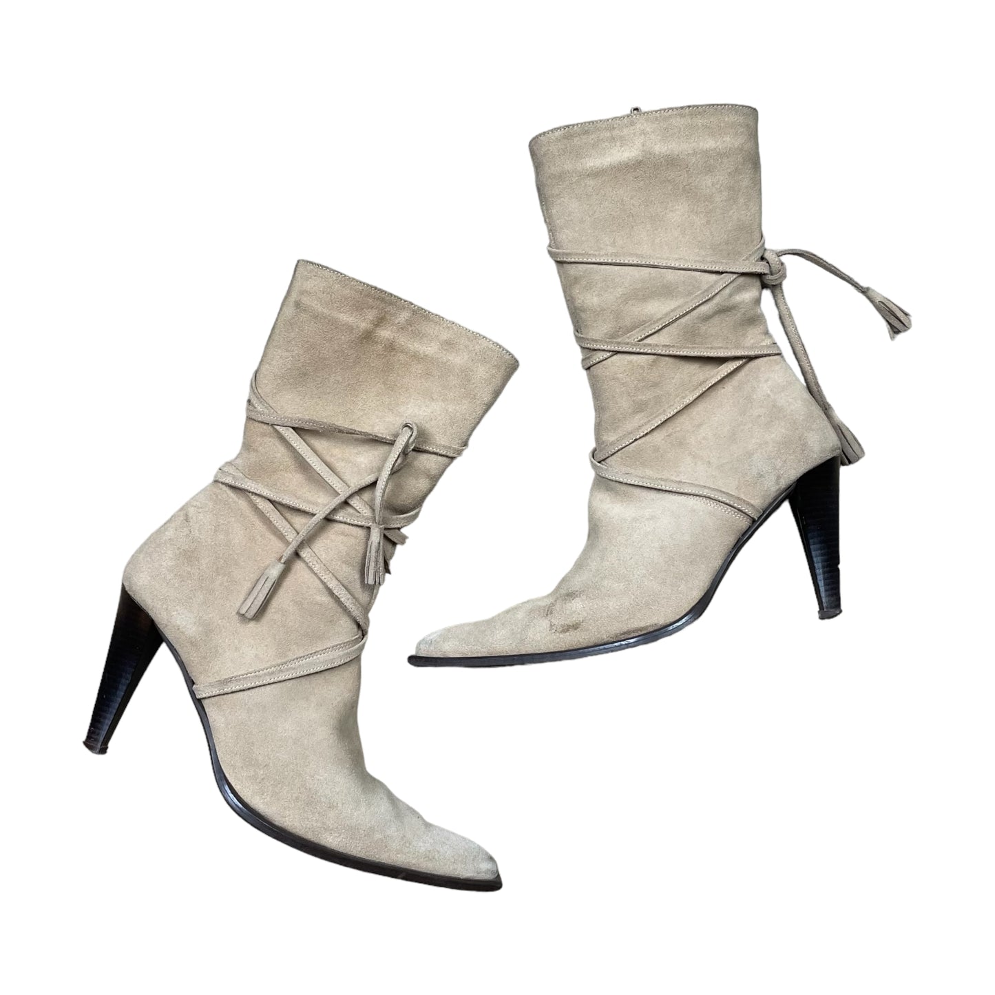 Genuine Suede Leather Pointed Toe Boots With Lacing Details - EU 38