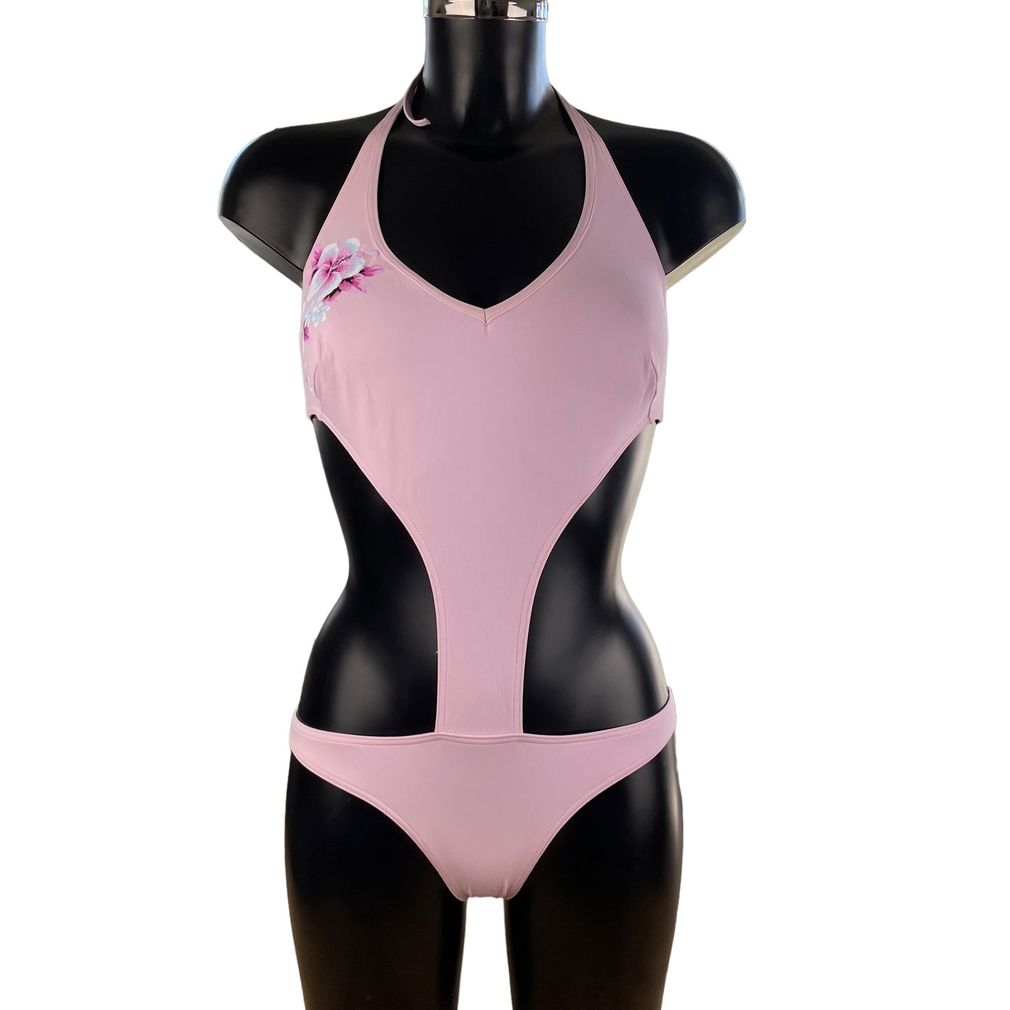 Deadstock Replay Baby Pink Monokini With Flower Print - Bottom M / Cup B