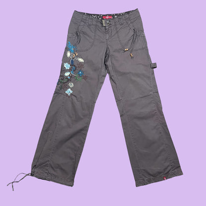 Brown Baggy Pants With Embroidery - M