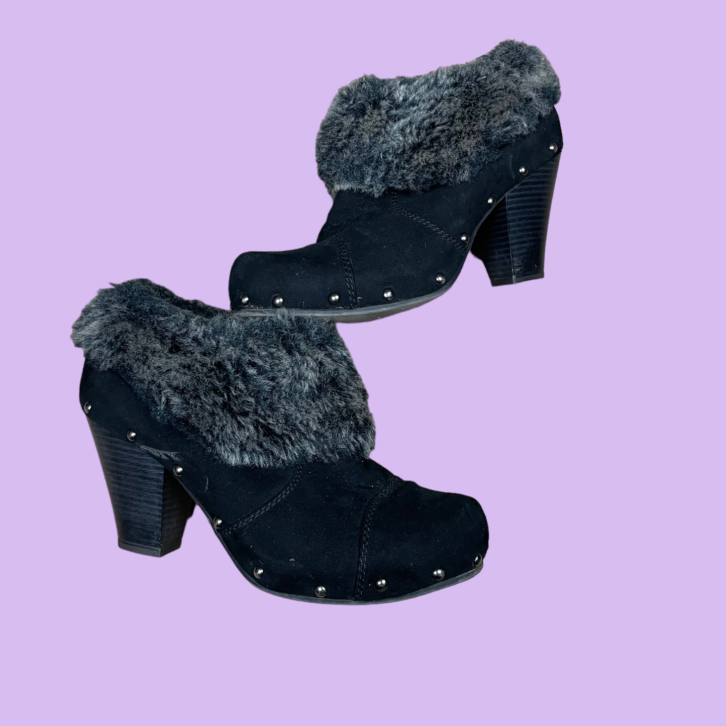 Black Clogs with Faux Fur Applications - EU 39