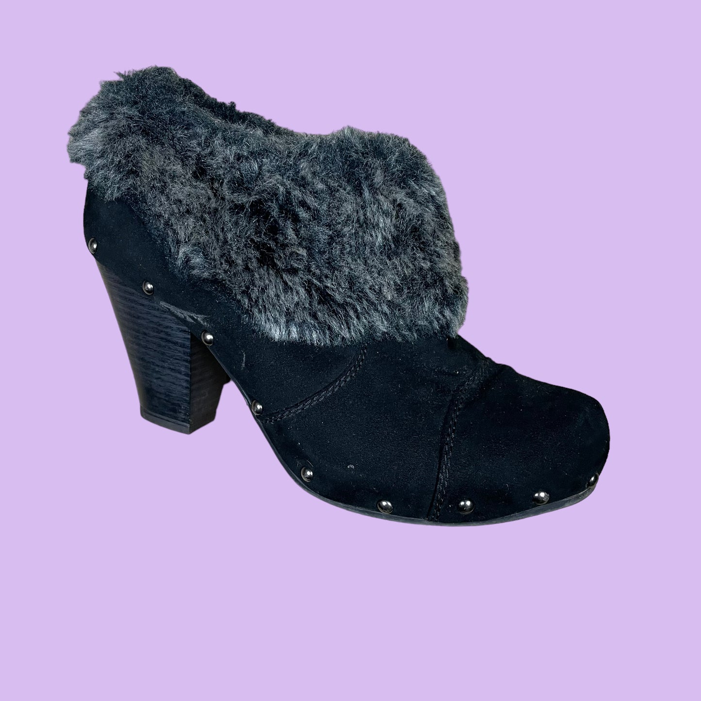 Black Clogs with Faux Fur Applications - EU 39