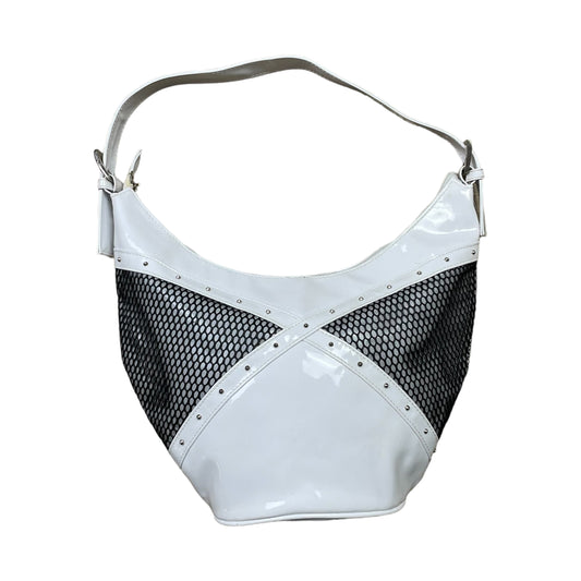 White Vinyl Bag With Black Mesh Details