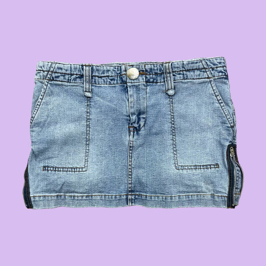 Fishbone Denim Mini Skirt - M