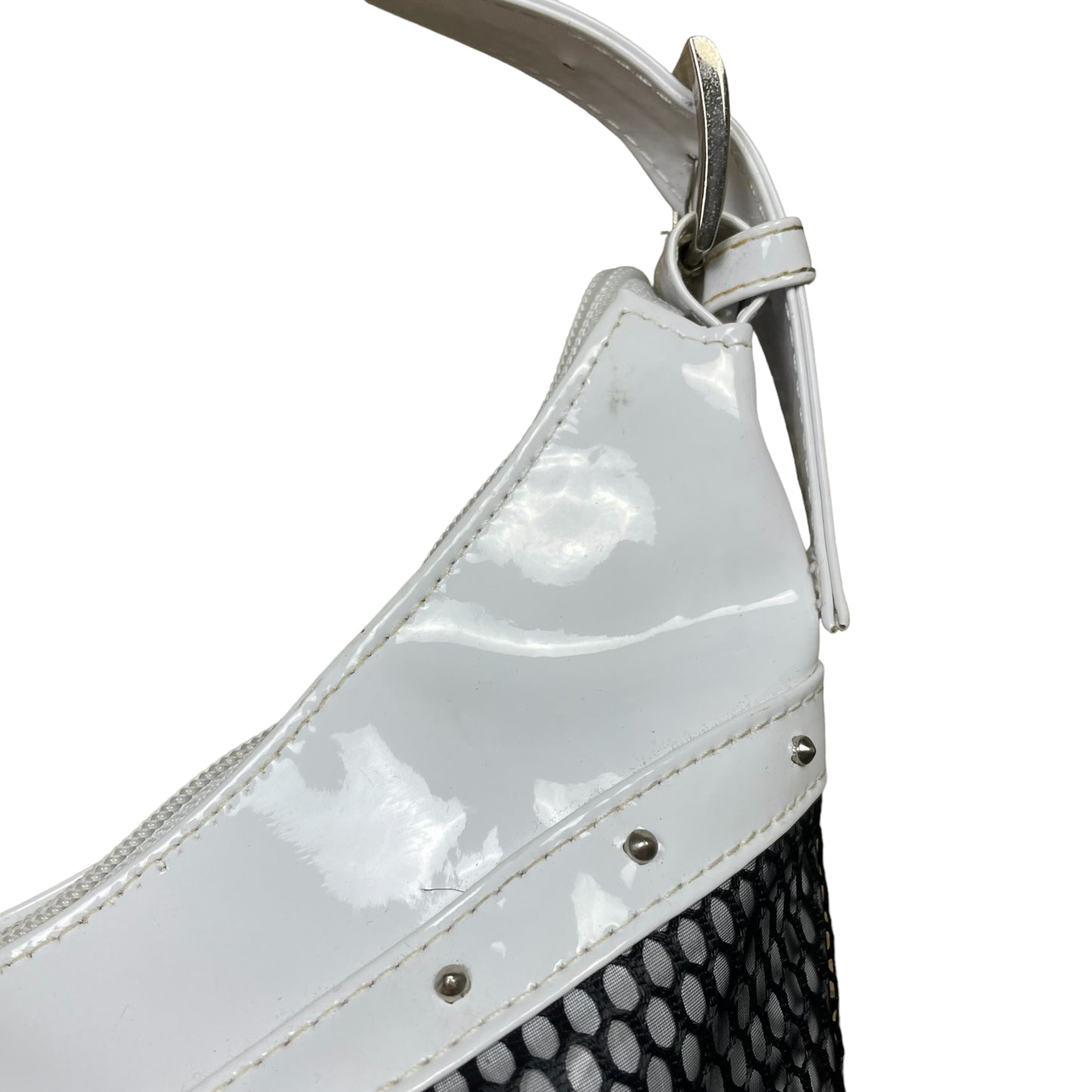 White Vinyl Bag With Black Mesh Details