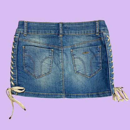 Denim Mini Skirt With Lacing - W26