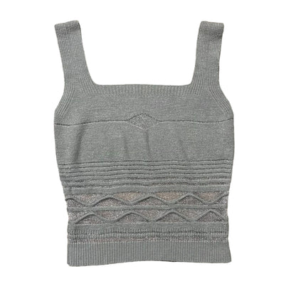 Grey Glitter Top With Cutouts - M