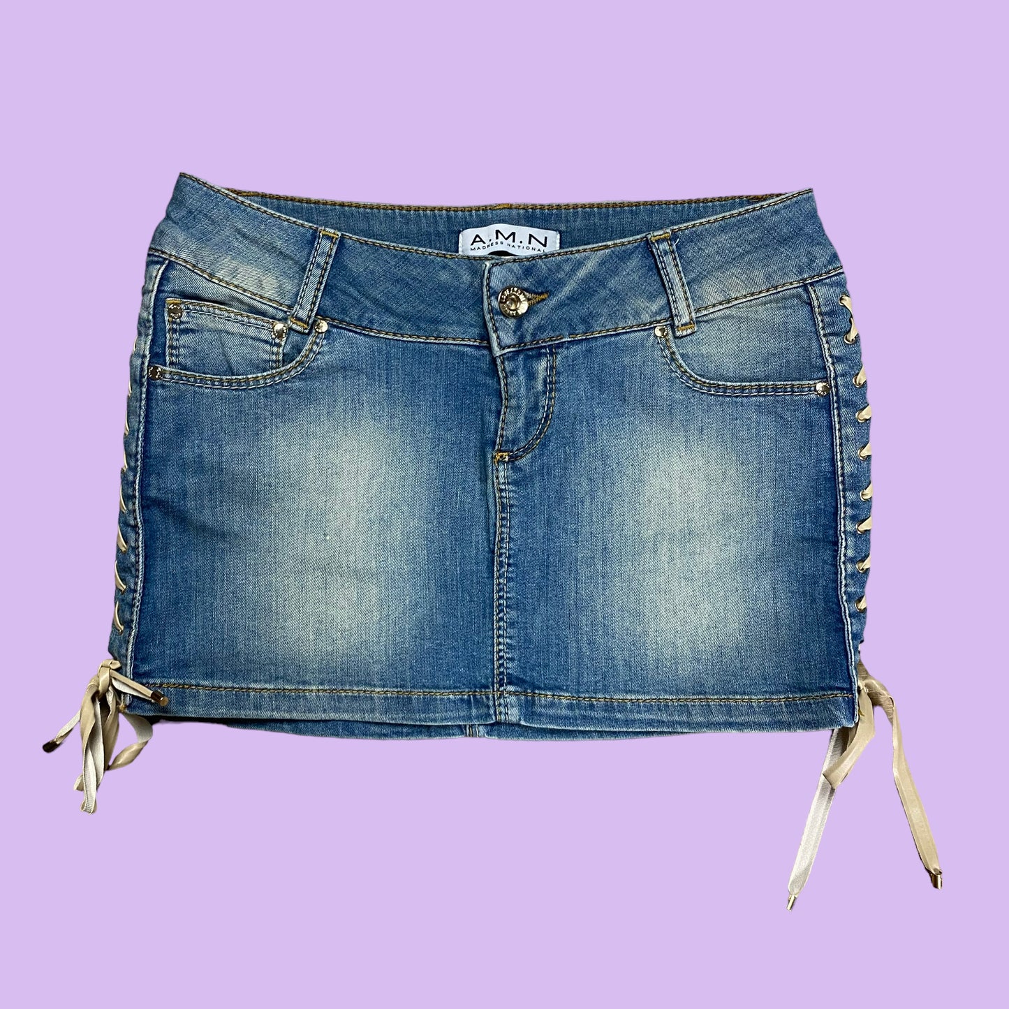 Denim Mini Skirt With Lacing - W26