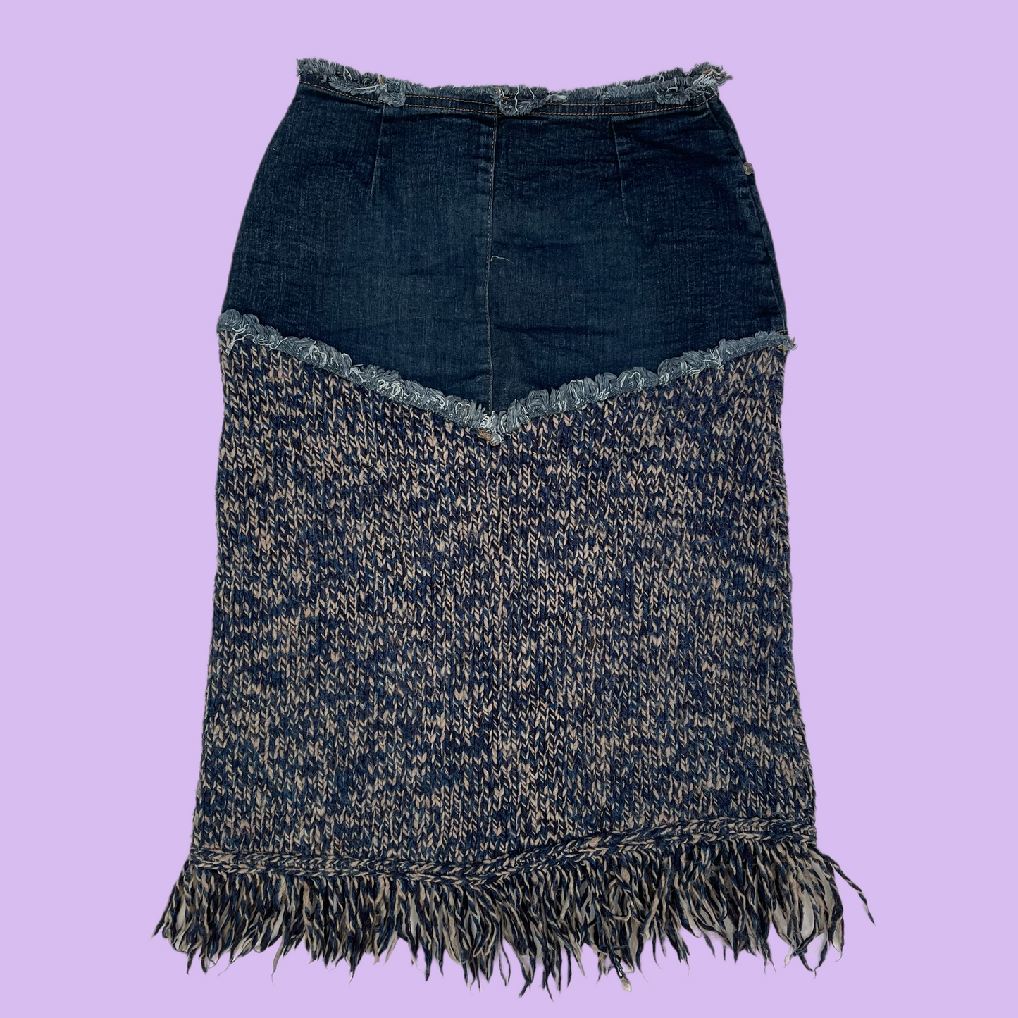 Denim Maxi Skirt With Crochet Details - XS/XXS