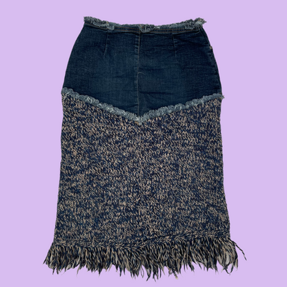 Denim Maxi Skirt With Crochet Details - XS/XXS