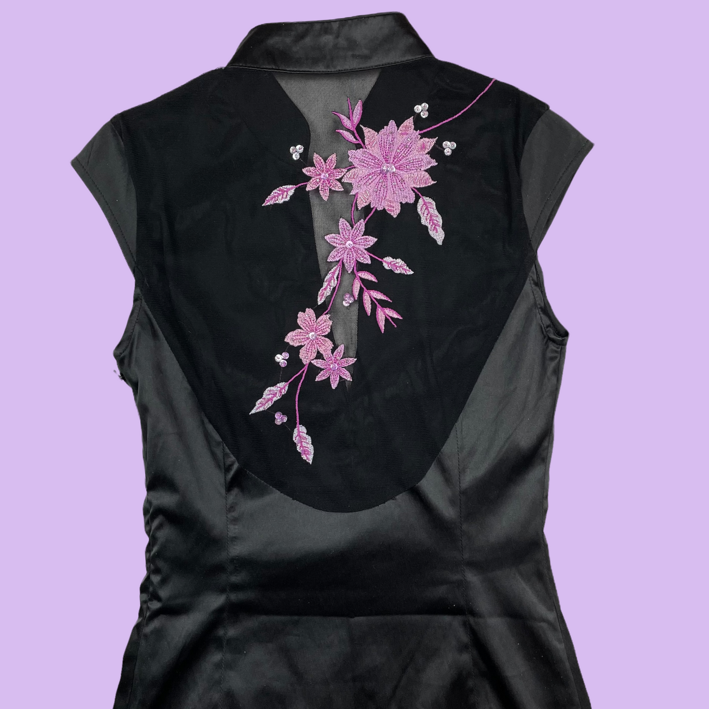 Black Qipao Style Dress With Embroidery - Size 10