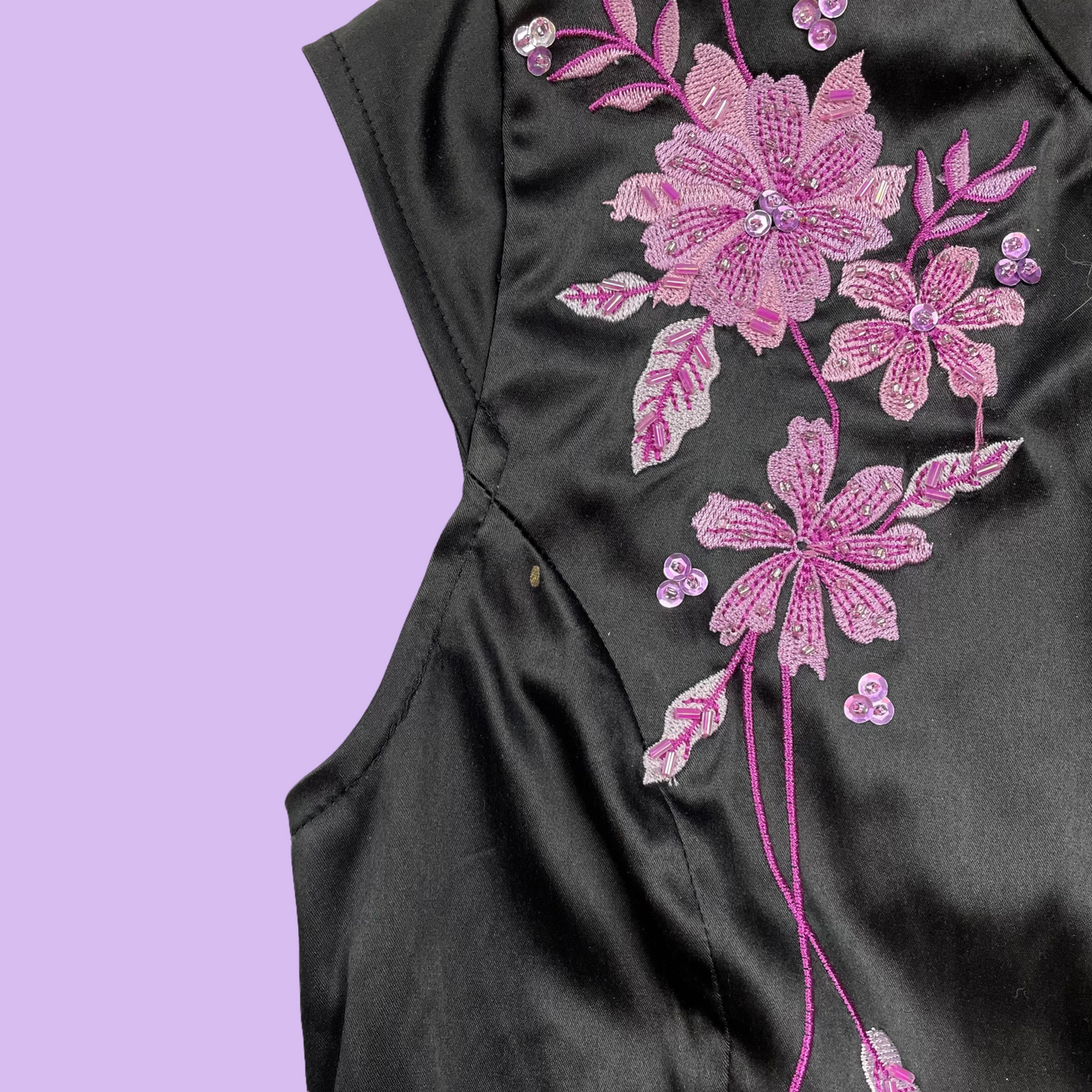 Black Qipao Style Dress With Embroidery - Size 10