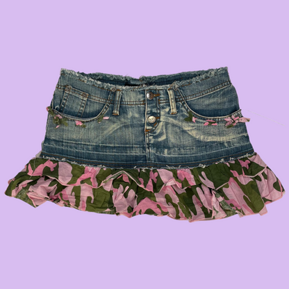 Denim Camouflage Mini Skirt - L