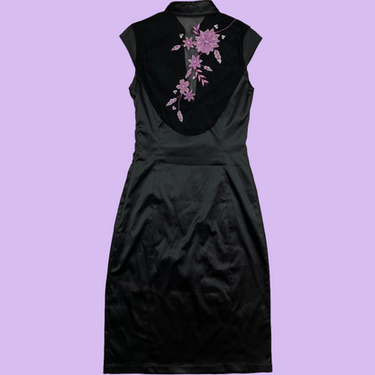 Black Qipao Style Dress With Embroidery - Size 10