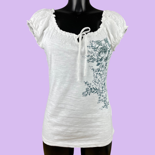 White Graphic Top - M