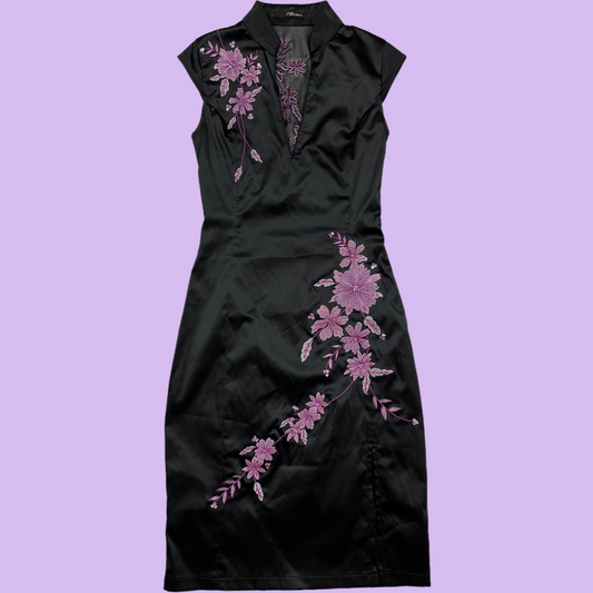 Black Qipao Style Dress With Embroidery - Size 10