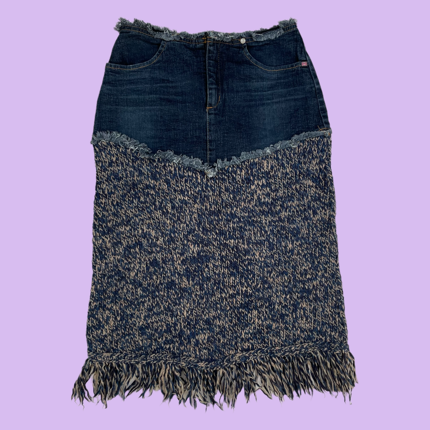 Denim Maxi Skirt With Crochet Details - XS/XXS